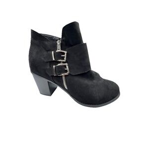 Womens Size 11 Black Heeled Ankle Booties Boots Buckle‎ Accent Cute Sexy Biker